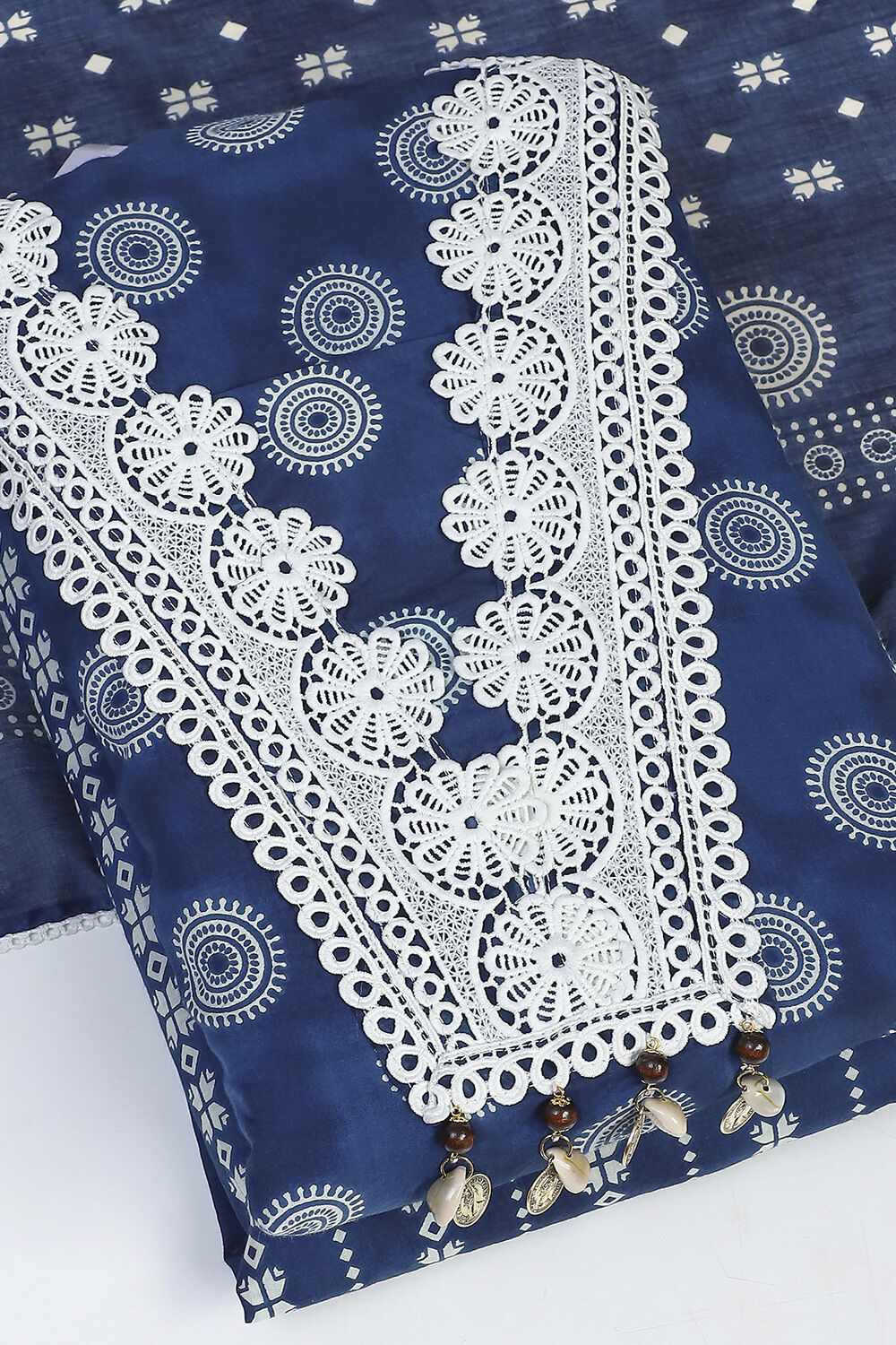 Indigo Cotton Unstitched Suit Set image number 6