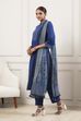 Indigo Cotton Solid Straight Suit Set image number 4