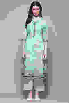 Blue Cotton Blend Floral Digital Print Unstitched Suit Set image number 8