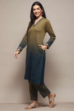Teal Green Polyester Straight Yarndyed 2 Piece Set image number 3