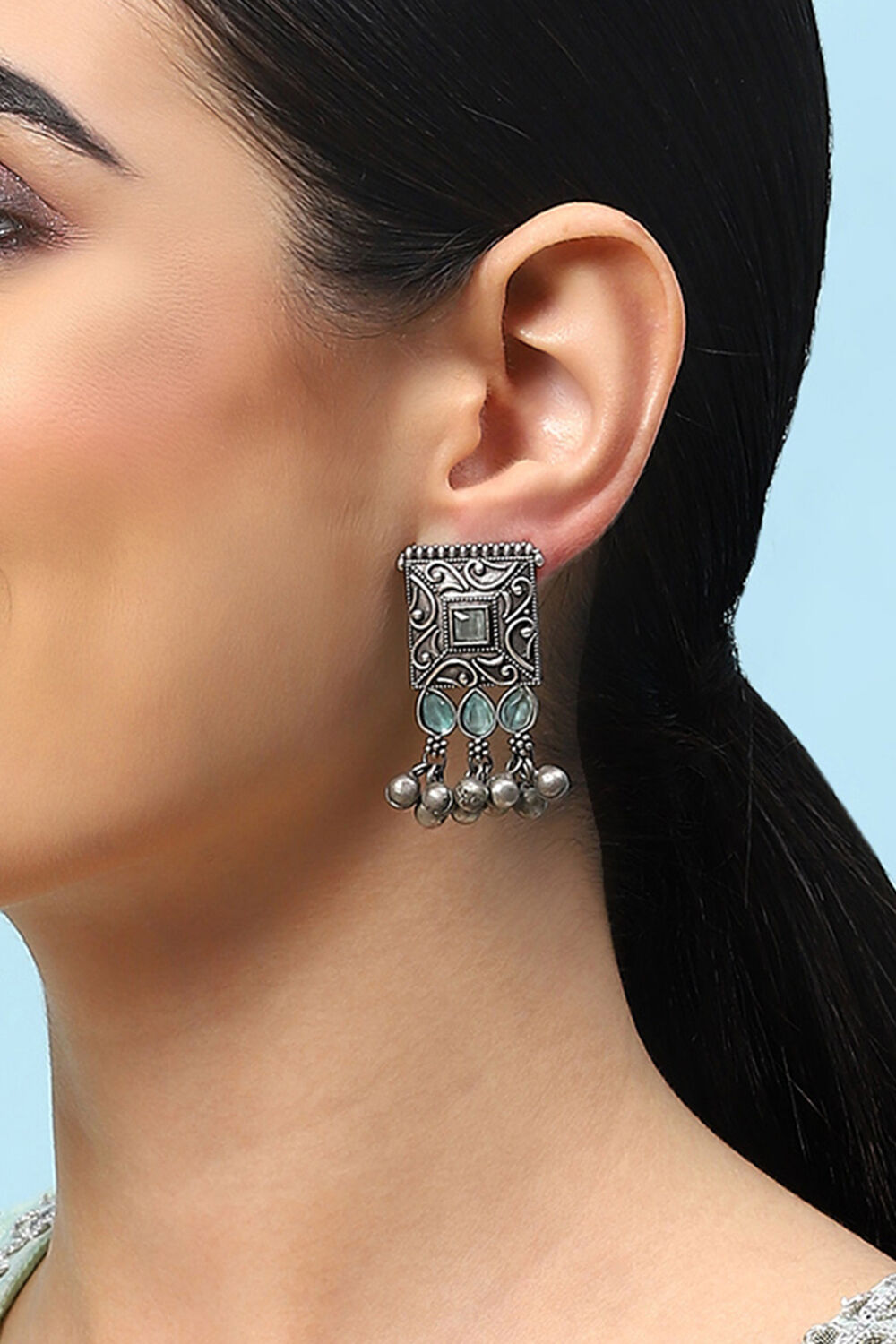 Oxidised Mint Brass Earrings image number 1