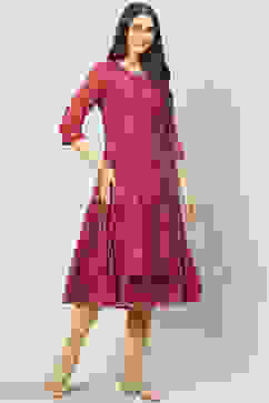 Plum Art Silk Straight Embroidered Kurta image number 0