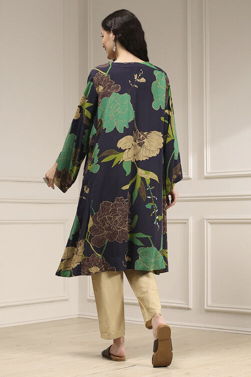 Charcoal Viscose Rayon A-Line Printed Kurta image number 2