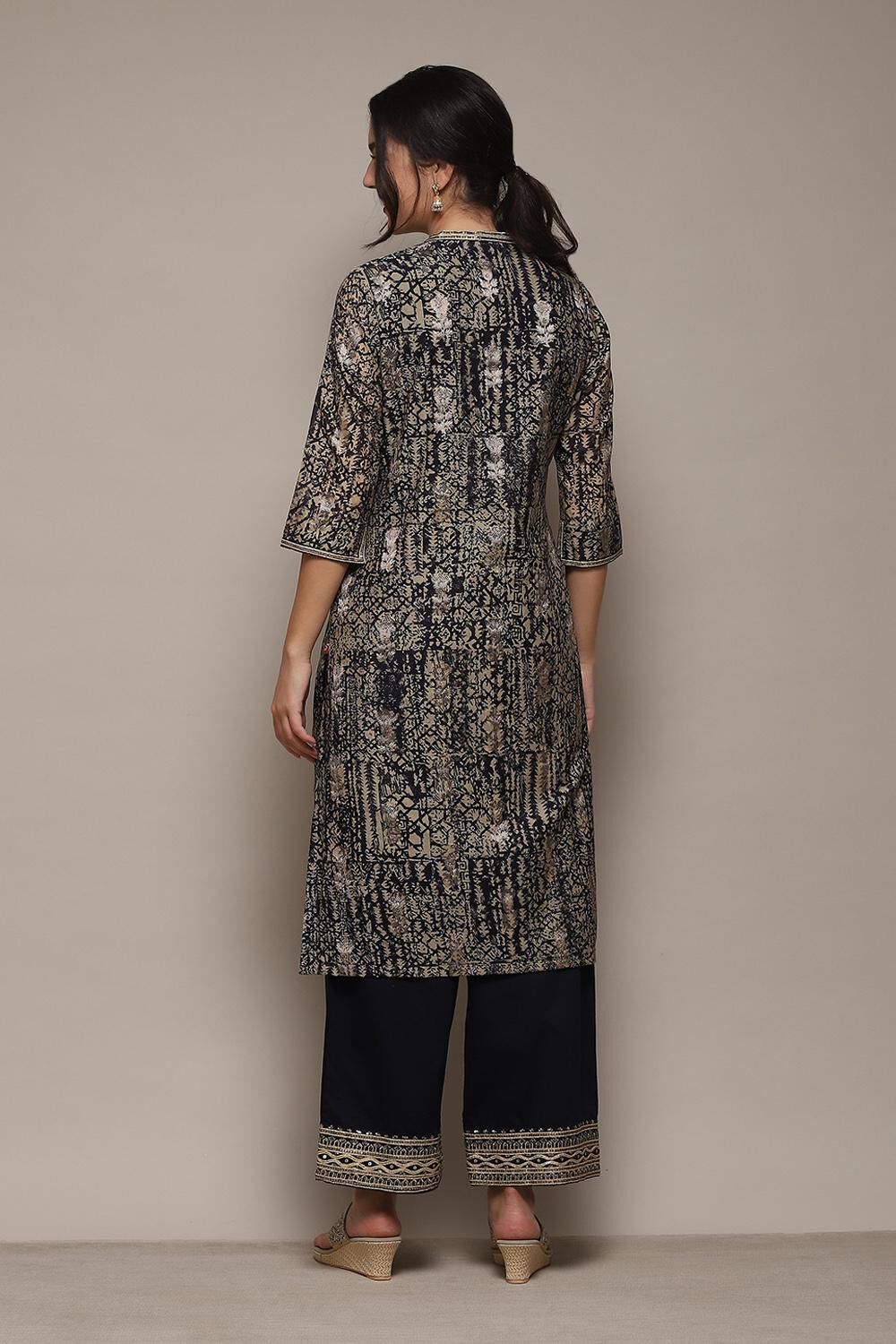 Indigo Cotton Blend Kalidar Printed Kurta Palazzo Suit Set image number 5