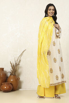Mustard Yellow Cotton Hand Block Print Unstitched Suit Set image number 6