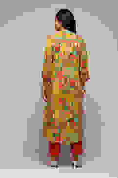 Yellow LIVA Straight Printed Kurta image number 4