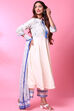 Off White Cotton Anarkali Kurta Palazzo Suit Set image number 4