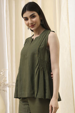 Olive Green Solid Straight Co-ord Set image number 1