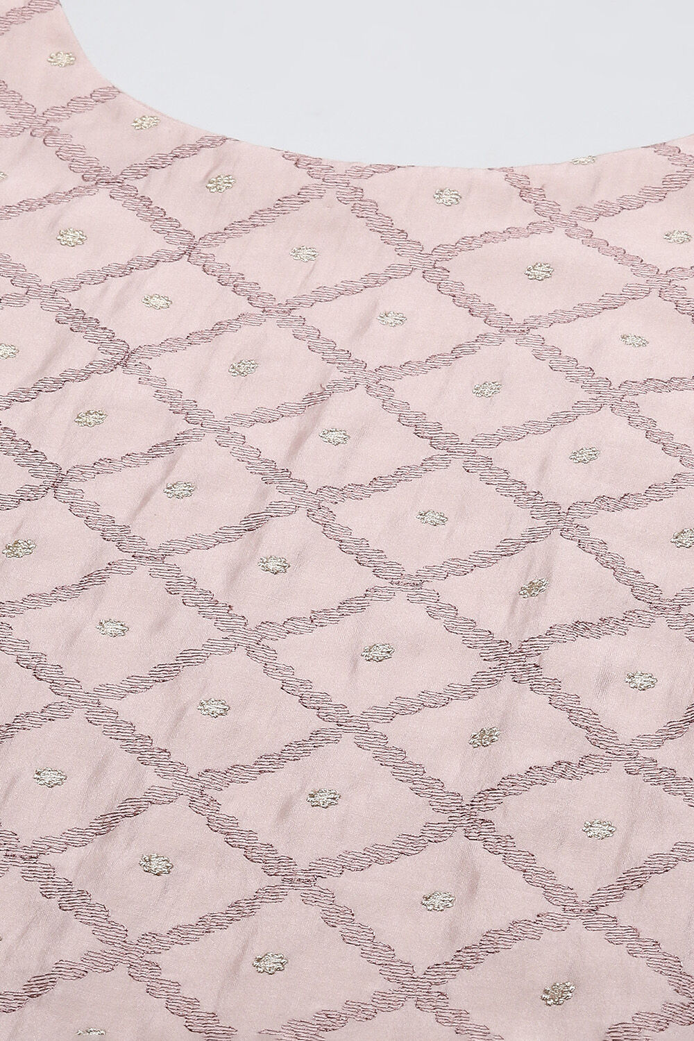 Light Pink Chanderi Blend Printed Unstitched Suit Set image number 2