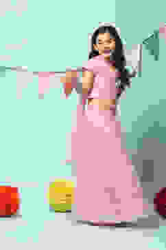 Pink Cotton Blend Short Top Lehenga Set image number 6