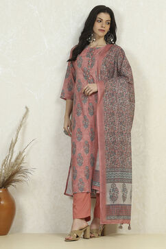 Pink Cotton Digital Print Unstitched Suit Set image number 7