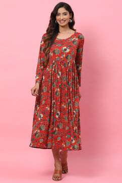 Red LIVA Flared Fusion Dress image number 0
