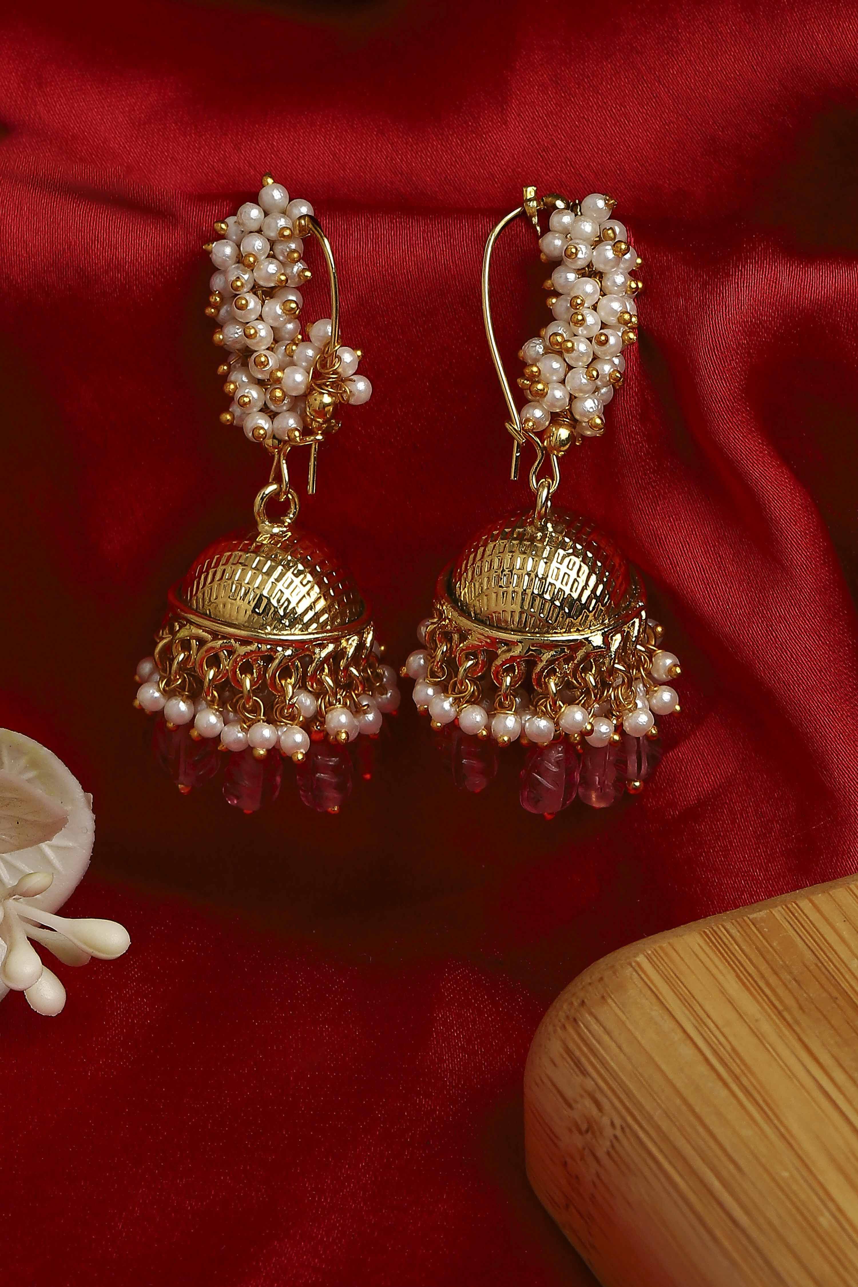 Dark Pink Brass Jhumka image number 0