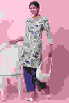 White And Blue Cotton A-Line Kurta Salwar Pant Suit Set image number 6