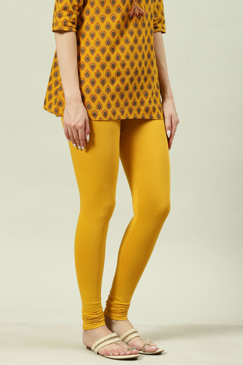 Camel Cotton Blend Solid Churidar image number 0