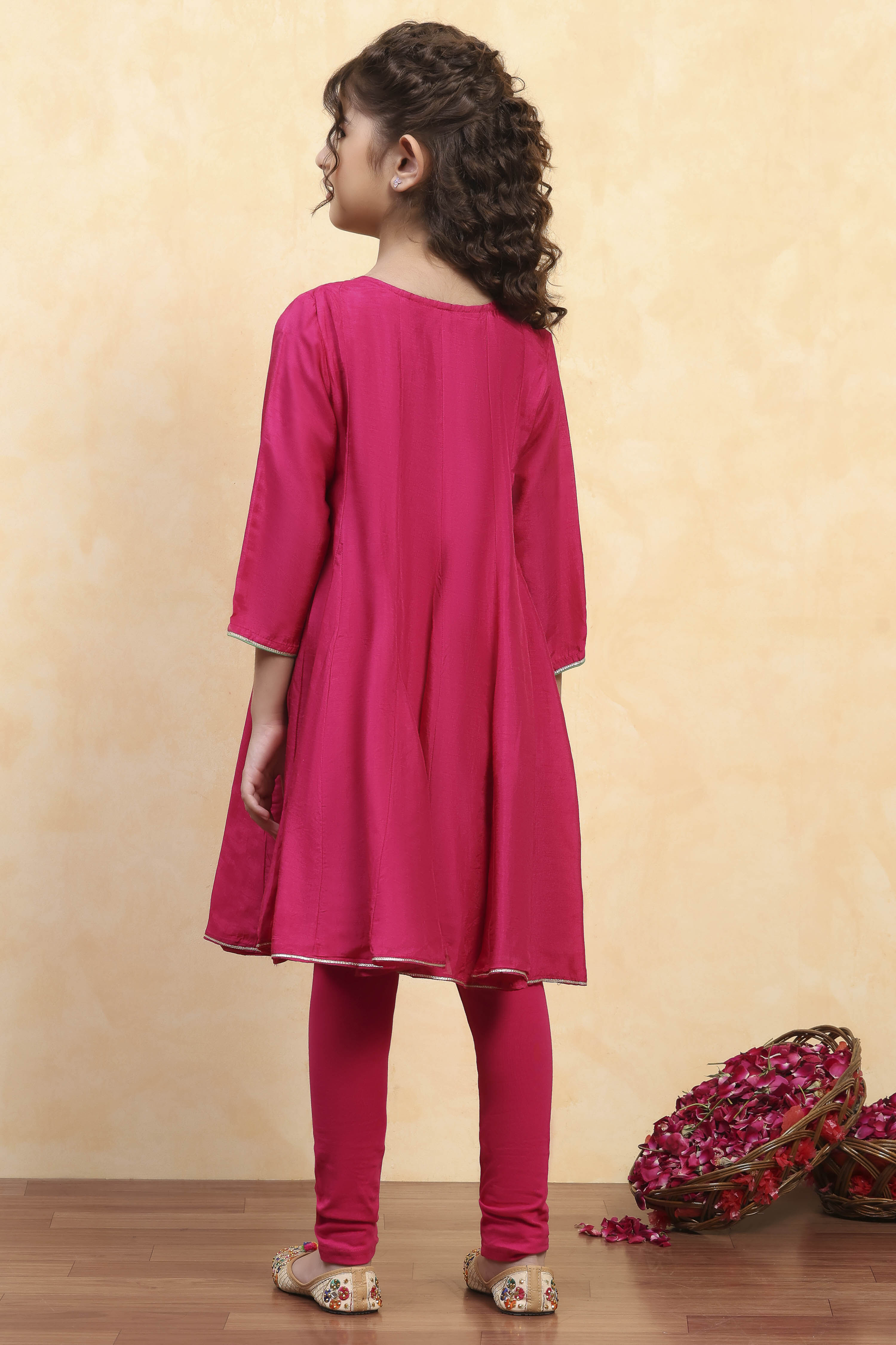 Pink Viscose Solid Kalidar Suit Set image number 4