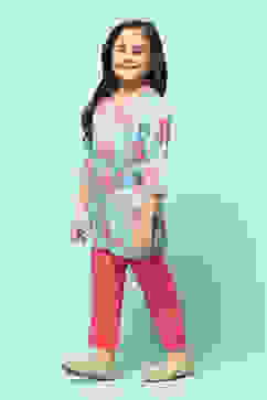 Blue Cotton Viscose Straight Printed 2 Piece Set image number 3