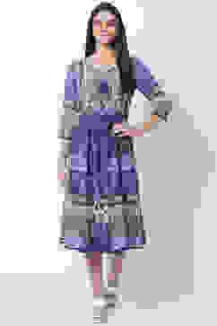 Blue Art Silk A Line Fusion Wear Dress image number 0