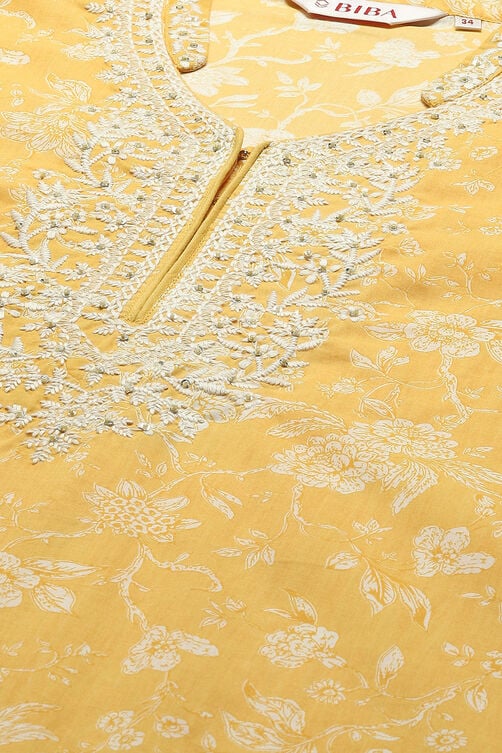 Yellow Cotton Straight Kurta image number 1