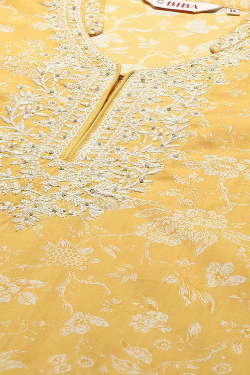 Yellow Cotton Straight Kurta image number 1