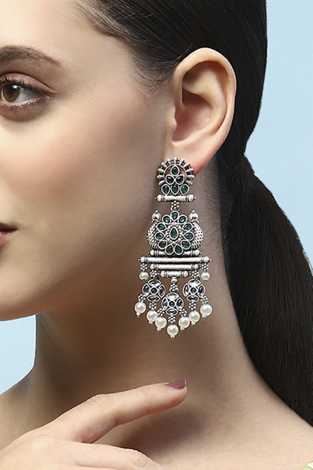 Green Oxidised Casual Danglers image number 3