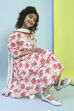 Red and White Cotton Floral Tiered Suit Set image number 0