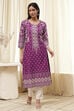 Purple Cotton Printed Straight Kurta image number 5