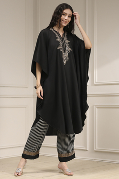 Black Modal Solid Kaftan Fusion Kurta Set image number 5