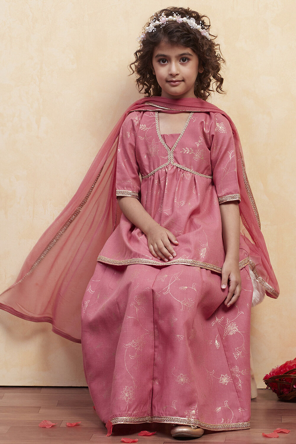 Blush Pink Printed Peplum Lehenga Set image number 0