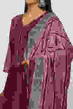 Pink Velvet Digital Print Unstitched Suit Set image number 8