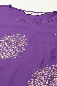 Purple Cotton Straight Printed Kurta Capri Suit Set image number 1