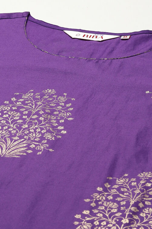 Navy Blue Cotton Straight Printed Kurta Capri Suit Set image number 1