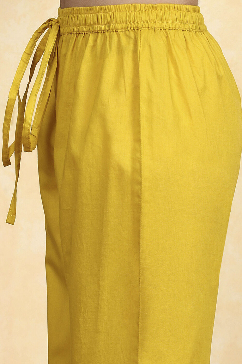 Yellow Cotton Printed A-Line Kurta Pants Set image number 2