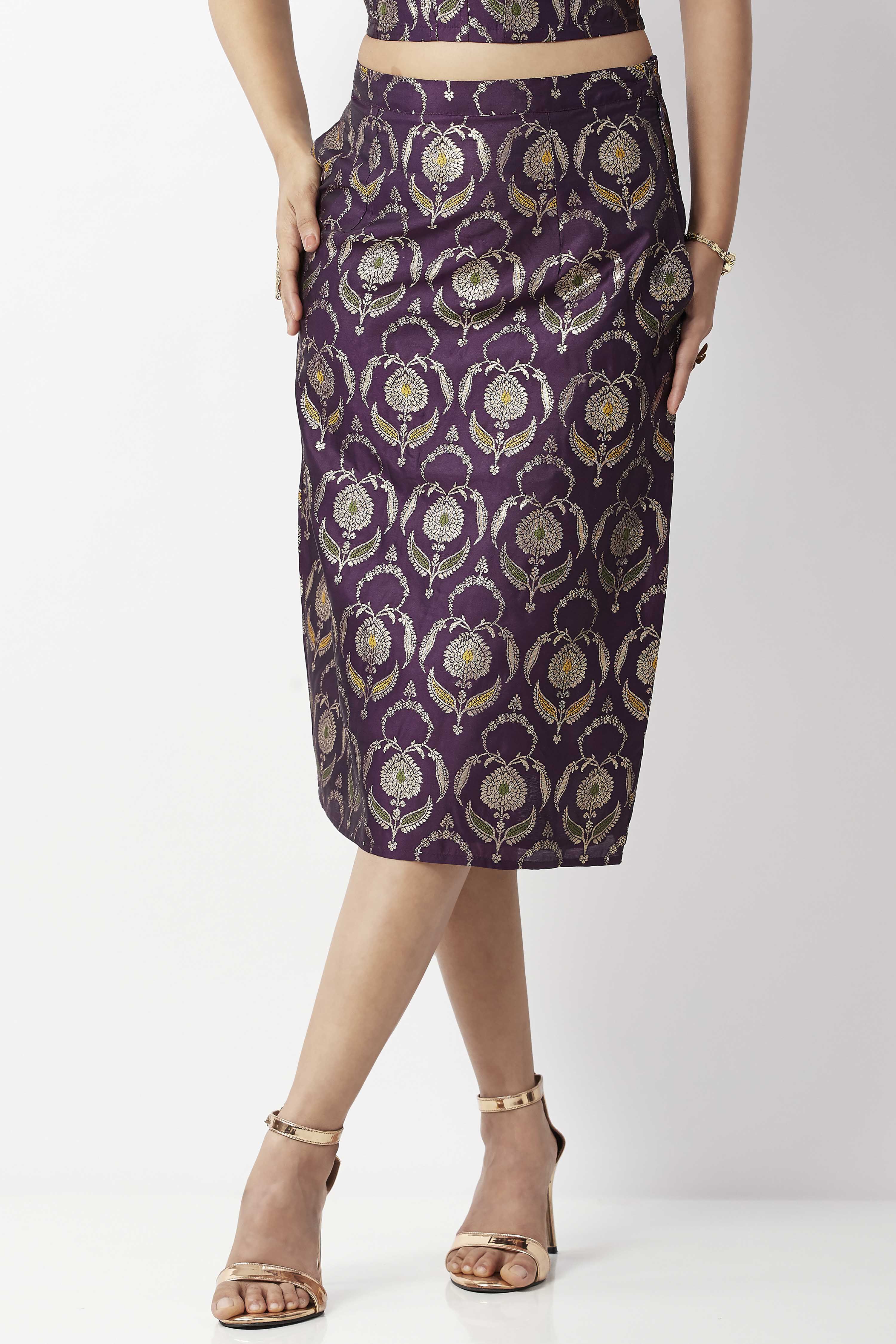 Purple Polyester Yarndyed Skirt image number 0