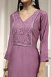 Purple Chanderi Blend Machine Embroidered Unstitched Suit Set image number 2