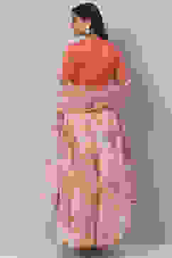 Coral Cream Poly Cotton Lehenga Set image number 4