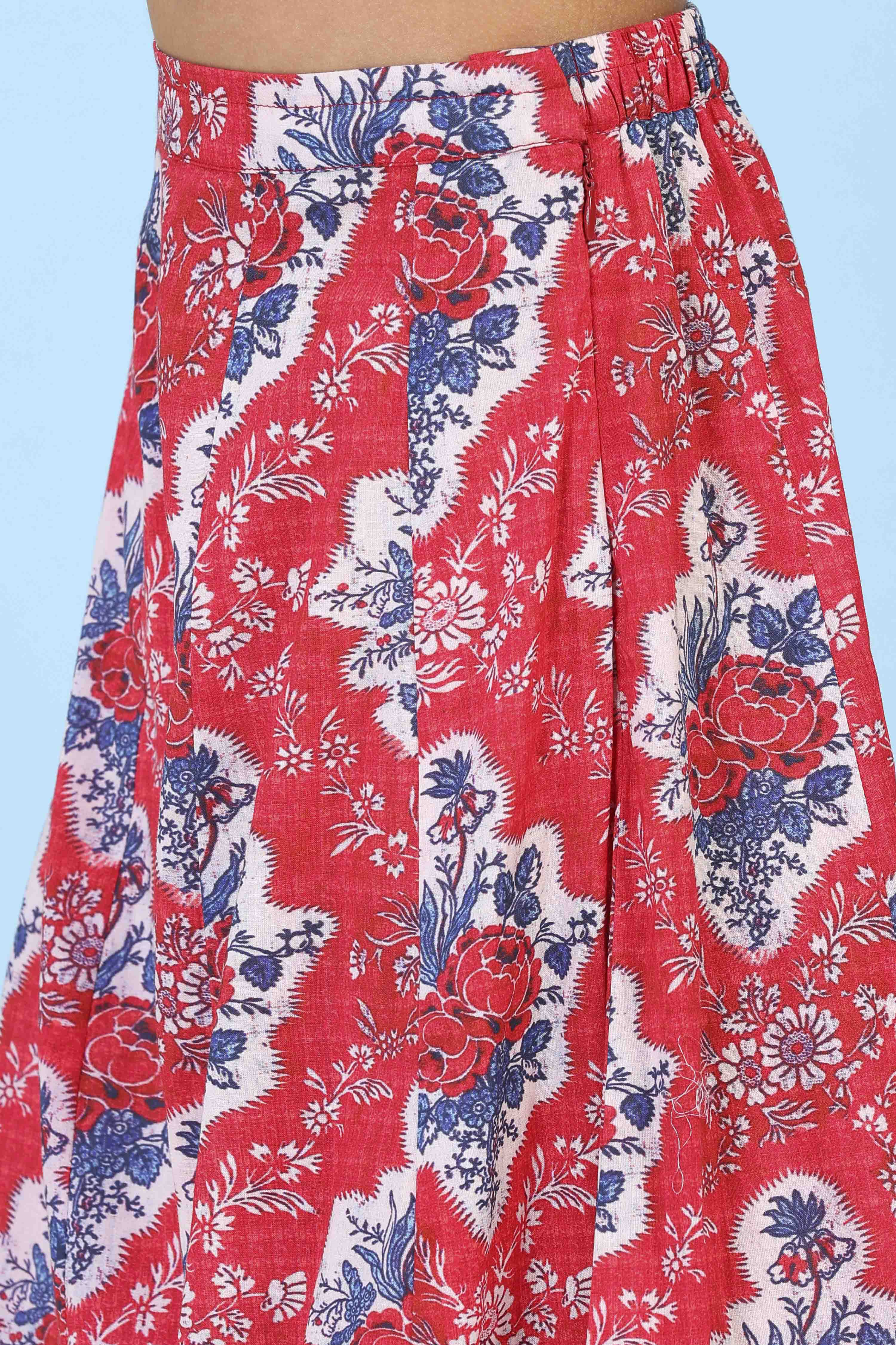 Red Cotton Printed Straight Suit Set image number 2