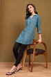 Blue Floral Printed Straight Kurti image number 0