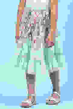 Mint Green Cotton Flared Printed Skirt image number 2