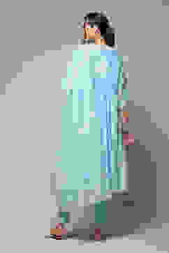 Sky Blue Cotton Blend Layered Kurta Salwar Suit Set image number 5