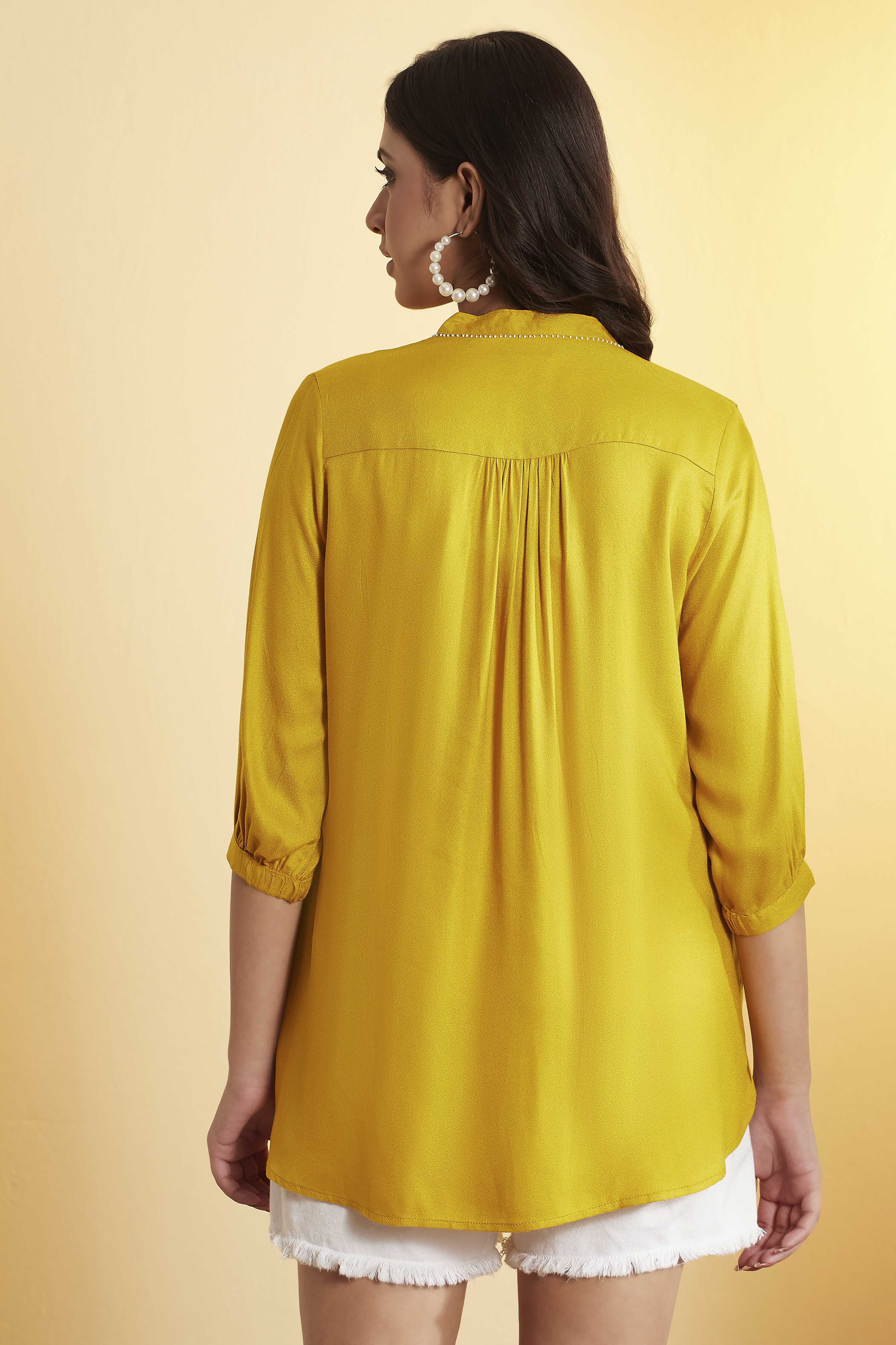 Mustard Embroidered Straight Kurti image number 4