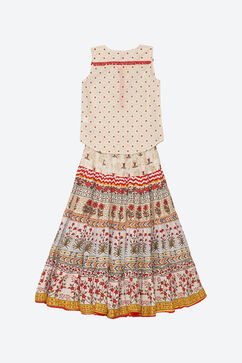 Off White Cotton Straight Kurta Skirt Suit Set image number 1