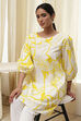 Lime and White Cotton Relaxed Short Kurta image number 6
