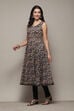 Off White Cotton Layered Printed Kurta Churidar Suit Set image number 8