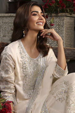 Off White Cotton Silk Anarkali Suit Set image number 7