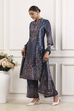 Navy Polyester Straight Printed Suit Set image number 4