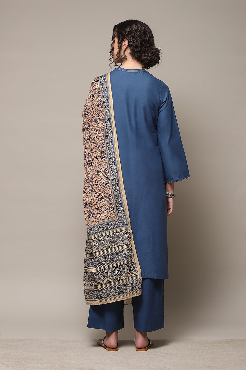 Black Cotton Straight Kurta Palazzo Suit Set image number 4