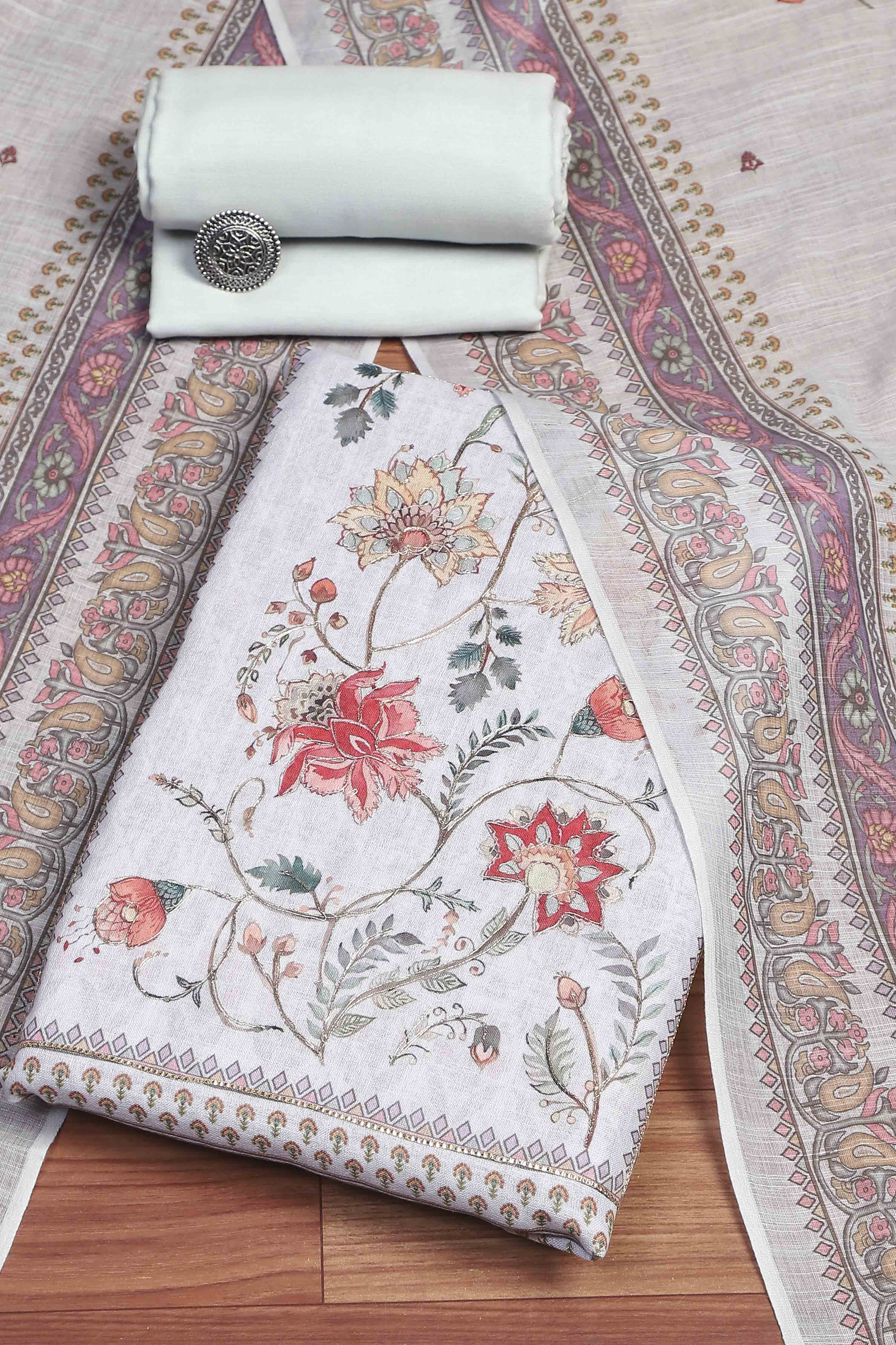 Peach Linen Unstitched Suit Set image number 0