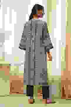 Ecru and Black Printed Straight Kurta image number 3