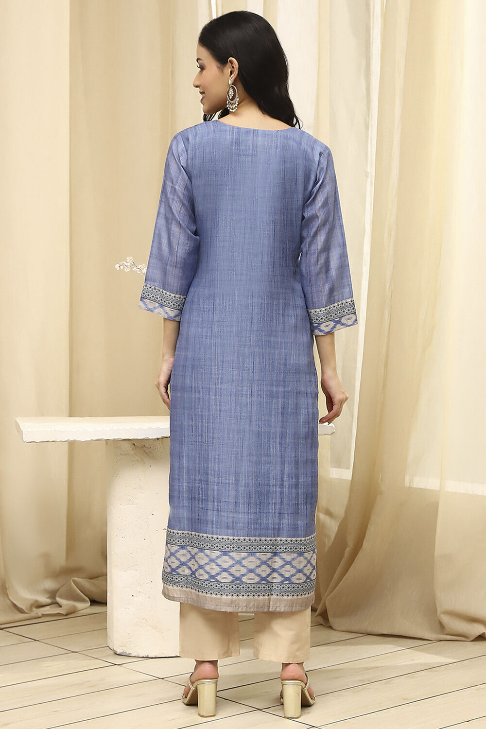 Blue Cotton Machine-Embroidered Unstitched Suit Set image number 6